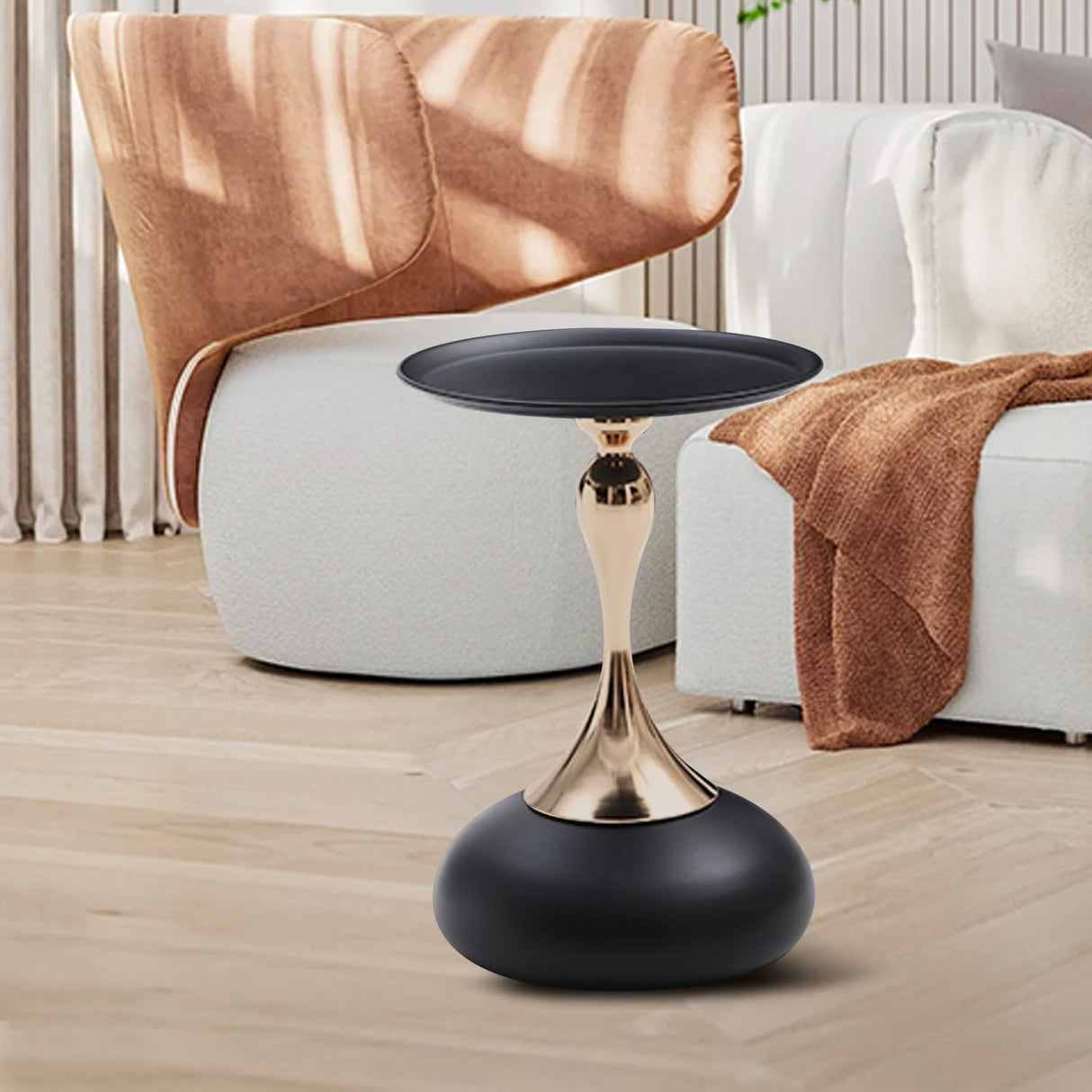 Small Black Round Side Table Pedestal for Small Spaces