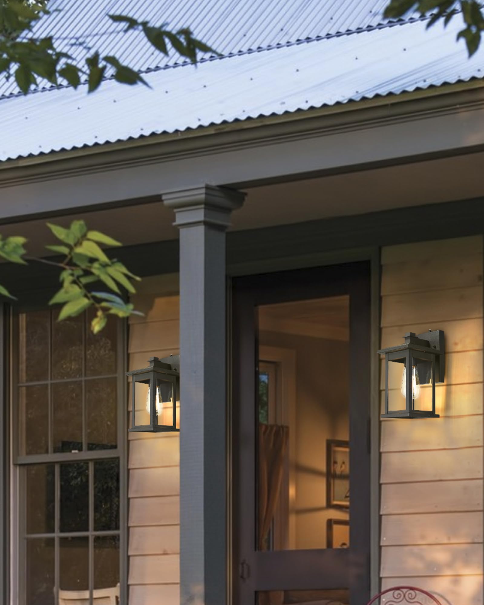 Dusk to Dawn Sensor Outdoor Wall Lantern, HWH Exterior Wall Sconces, Matte Black Waterproof
