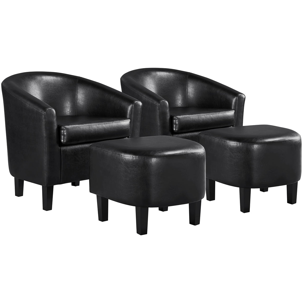 Accent Chair with Ottoman Foot Rest, PU Leather Mid Century Modern Upholstered Soft