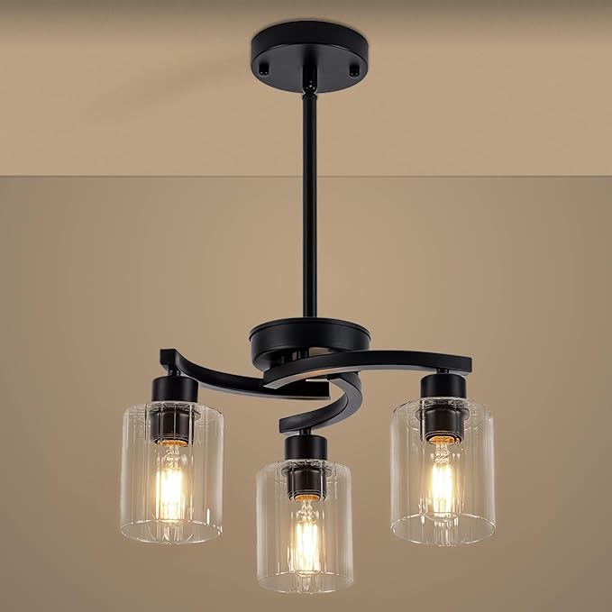 Black Chandelier, 3 Light Chandeliers for Dining Room Light Fixtures Over Table