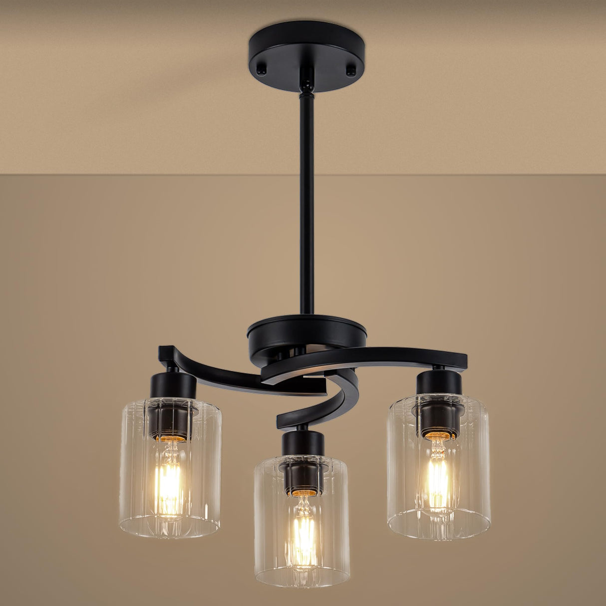 Black Chandelier, 3 Light Chandeliers for Dining Room Light Fixtures Over Table