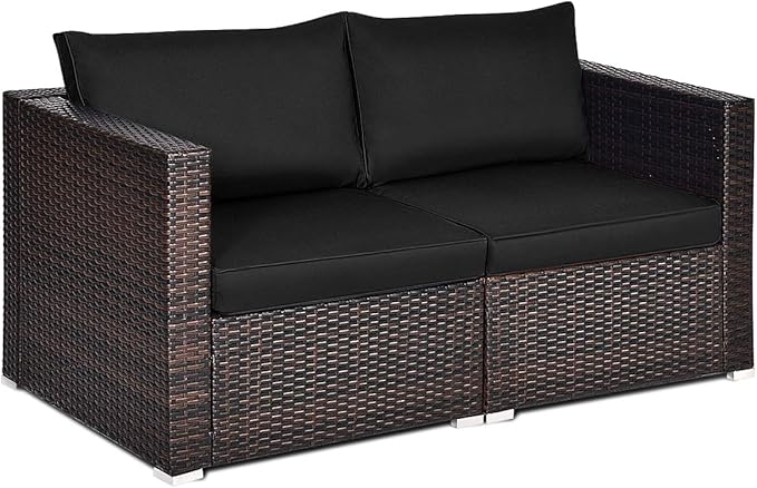 Wicker Loveseat 2 Piece, Patio Furniture Couch with Removable Cushions, Rattan Loveseat