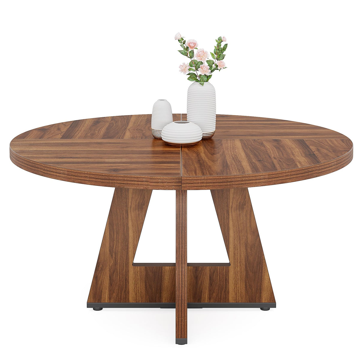 47 Inch Round Farmhouse Dining Table for 4 - Rustic Wood Kitchen Table