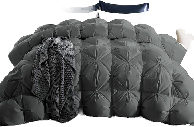 puredown Grey Goose Down Comforter Twin Size, 800 Fill Power, 100% Cotton 700 TC Fabric, Winter Duvet Insert, Pinch Pleat Heavyweight Comforter Cloud Fluffy Extra Warmth