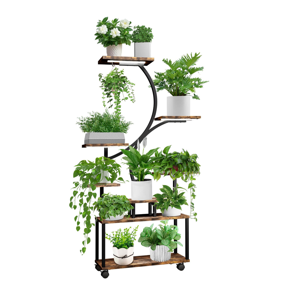 VerdantGlow 8-Tier Indoor Plant Stand with LED Grow Lights & Wheels