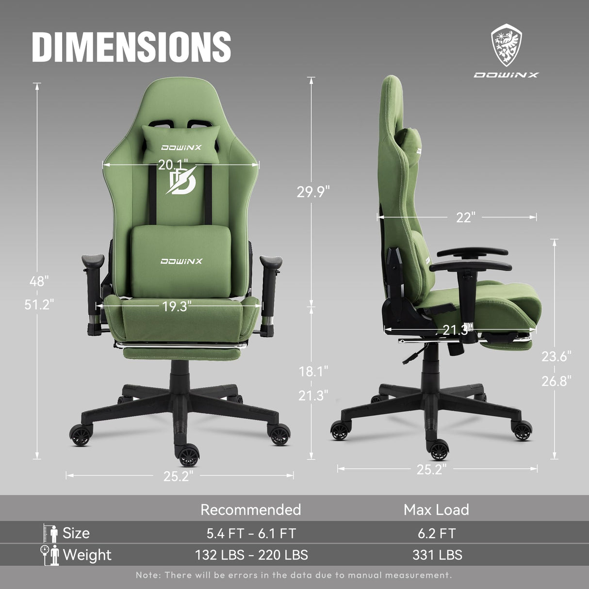 Ergonomic Gaming Chair with Massage Lumbar Support and Footrest