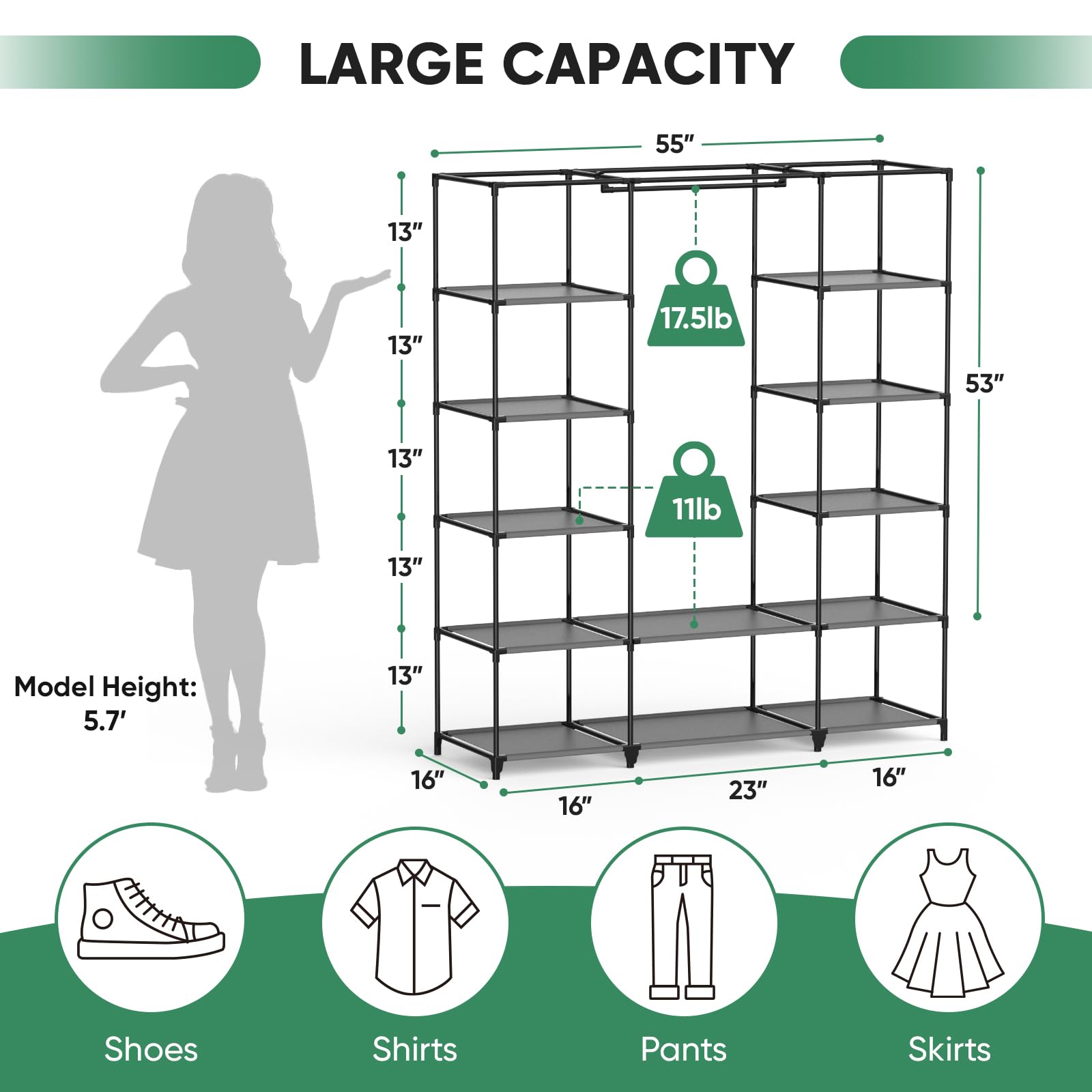 Wardrobe Closet, Portable Closet Dresser for Bedroom, Clothes Storage Organizer