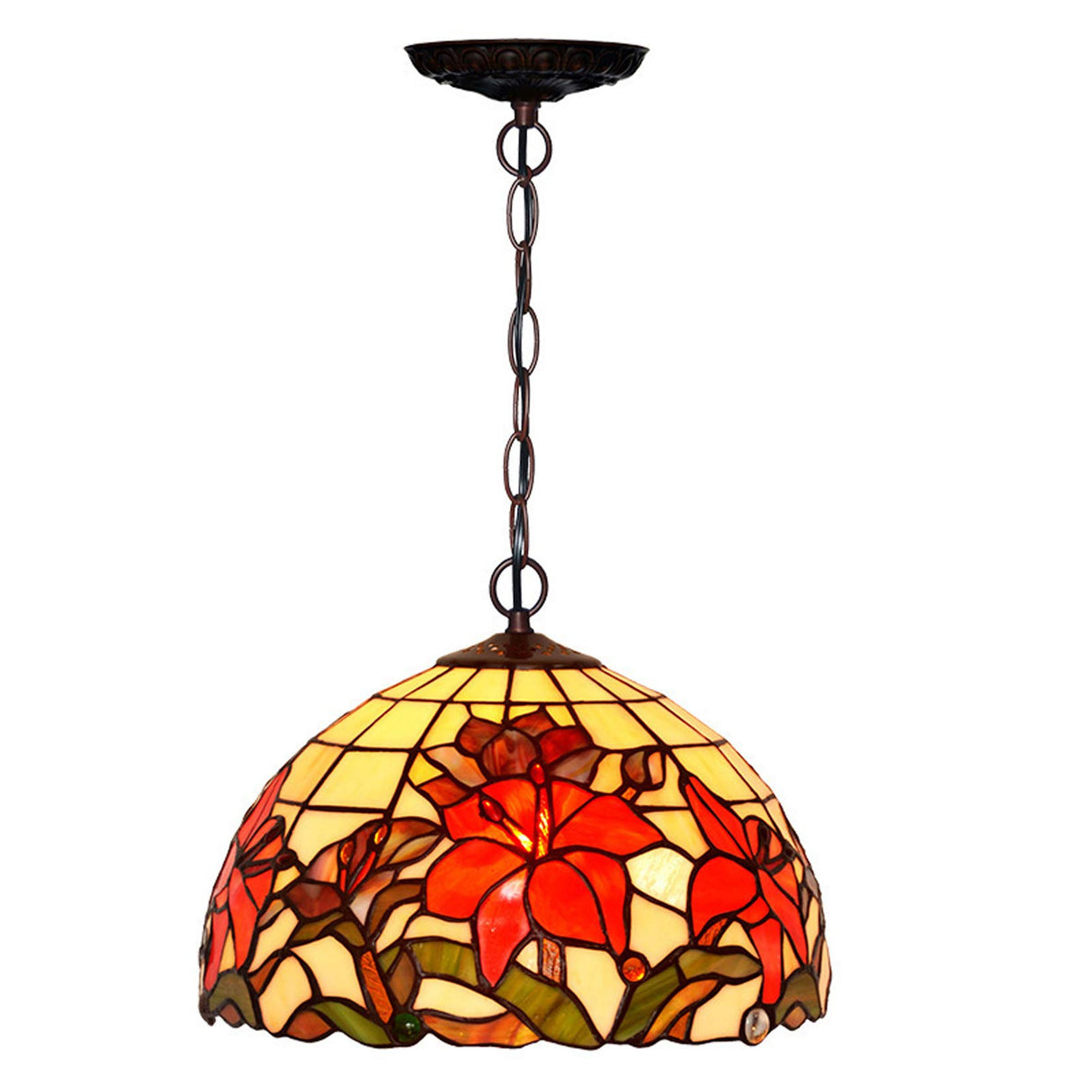 Tiffany Style Pendant Lights Pastoral Art Stained Glass Hanging Lamps Retro Floral