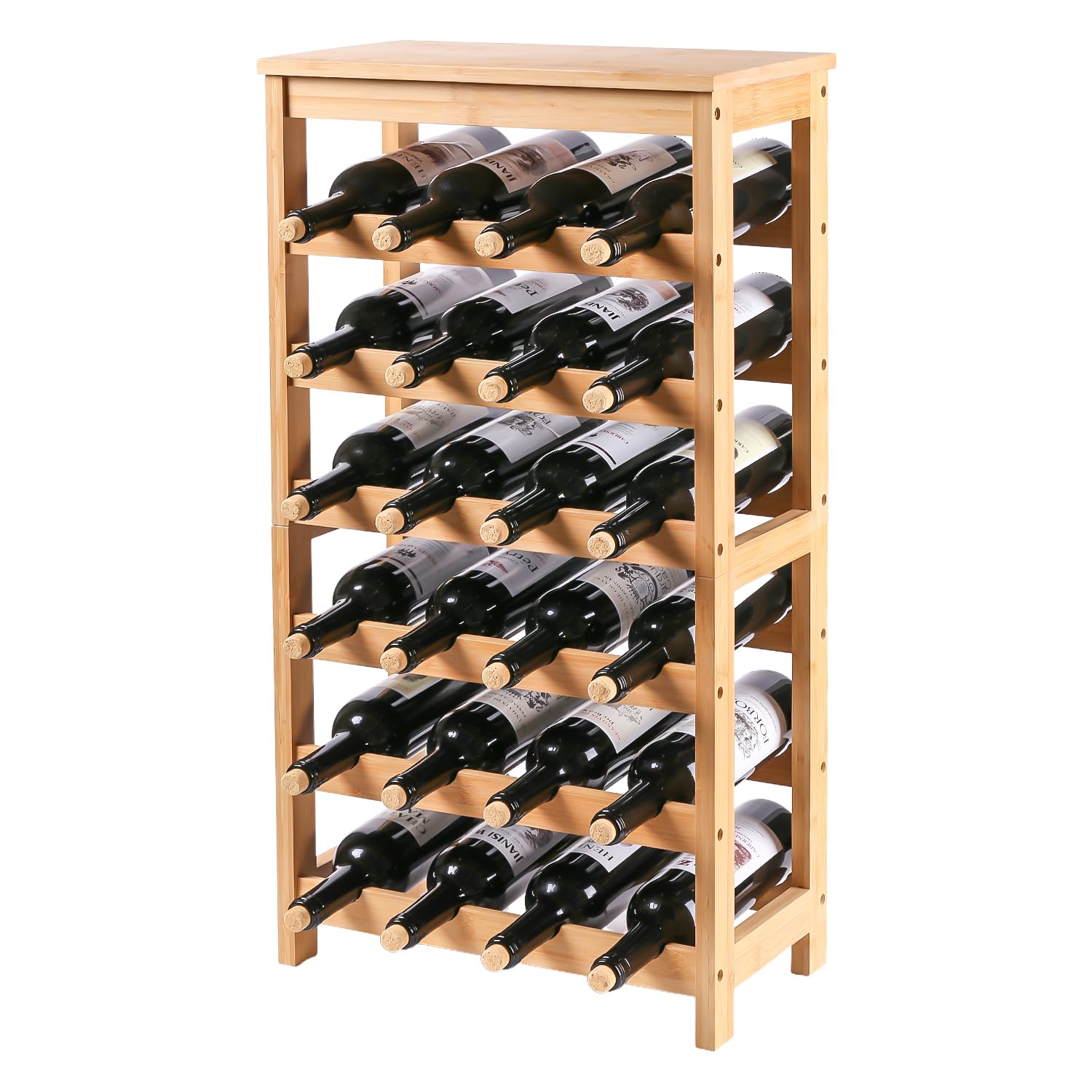 24 Bottles Wine Rack Freestanding Floor, Bamboo Wine Storage