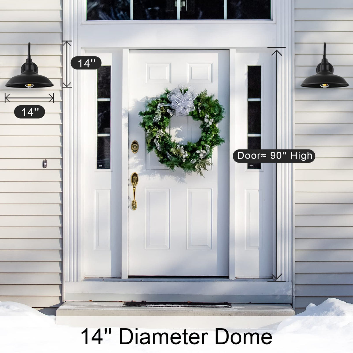 Barn Light with 14in Dome, 4 Pack Large Exterior Farmhouse Light with Wall Mount, Black