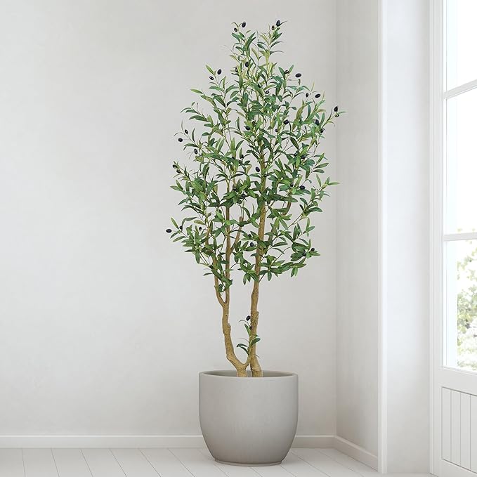 6ft Olive Tree, Olive Plant Artificial Indoor with 1296 Dense Leaves & 72 High-Simulated