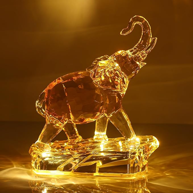 Acrylic Clear Elephant Figurines Crystal Glass Finish, High End African Statues for Home