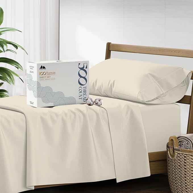 King Size Cotton Sheets Set - 500 Thread Count 4 PC 100% Cotton Sheets