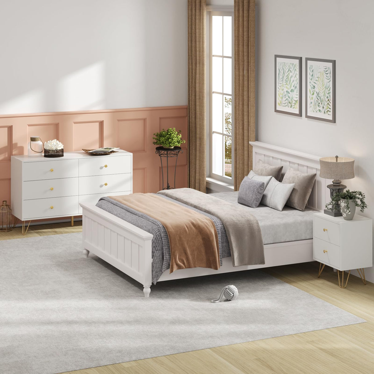 6 Drawer Dresser and Night Stand Sets for Bedroom, Two Drawers Nightstand Set