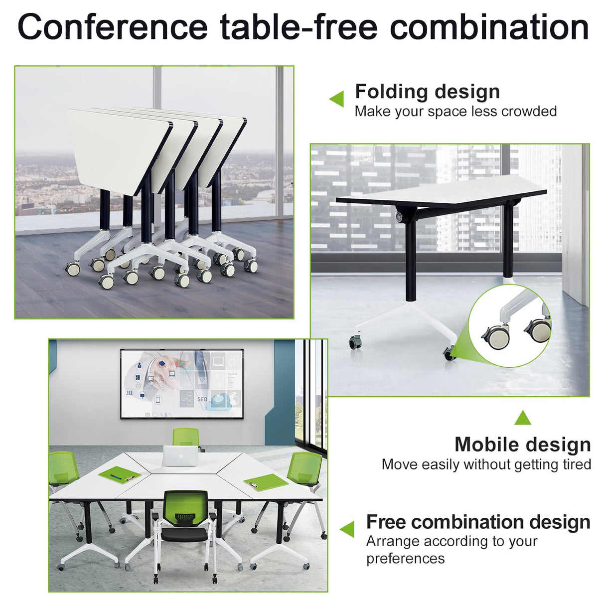 Foldable Conference Room Tables,Flip Top Mobile Training Table,Modern Meeting Table with Silent Wheels,Mobile Conference Tables,47.2 "x23.6 x 29.5 Meeting Room Table for Office Training (6pack)