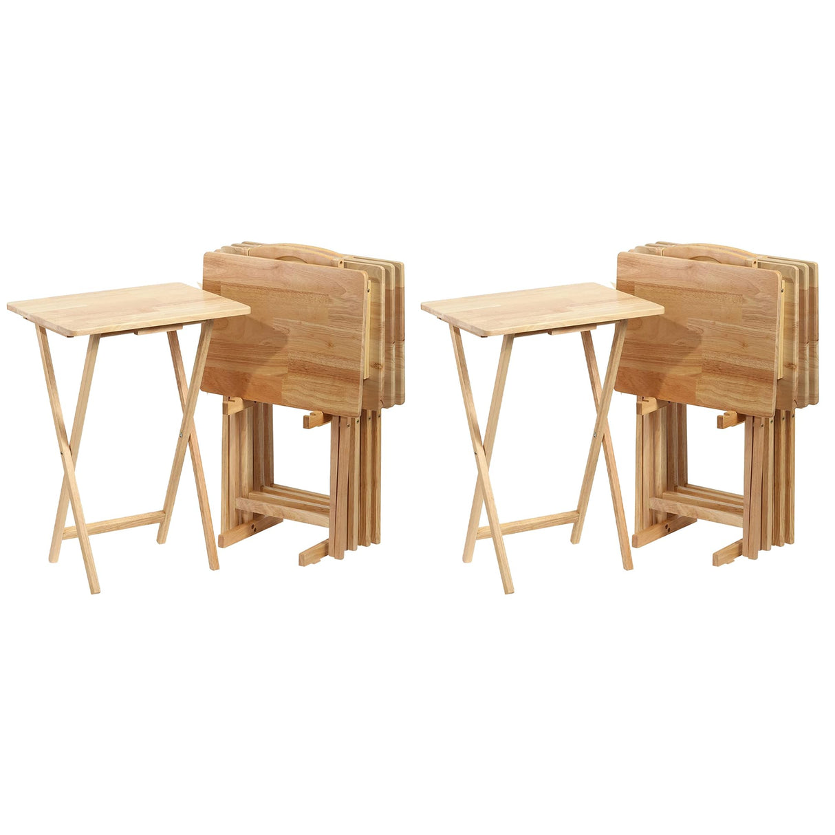 ClassicWood 5 Piece Solid Folding Tray Table Set – Portable TV Snack Table