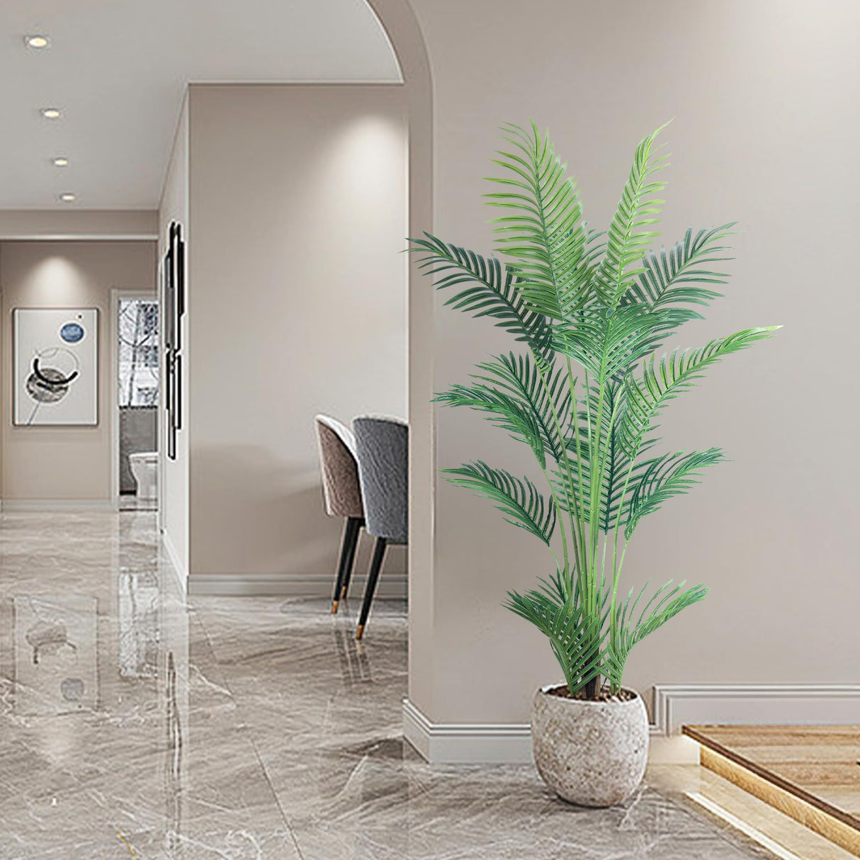 4.5FT Artificial Palm Tree,Faux Areca Palm Plant with Real Touch Leaves and Adjustable