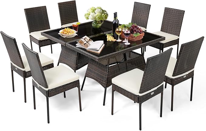 5 Piece Patio Wicker Dining Set, Outdoor Rattan Table and Chairs