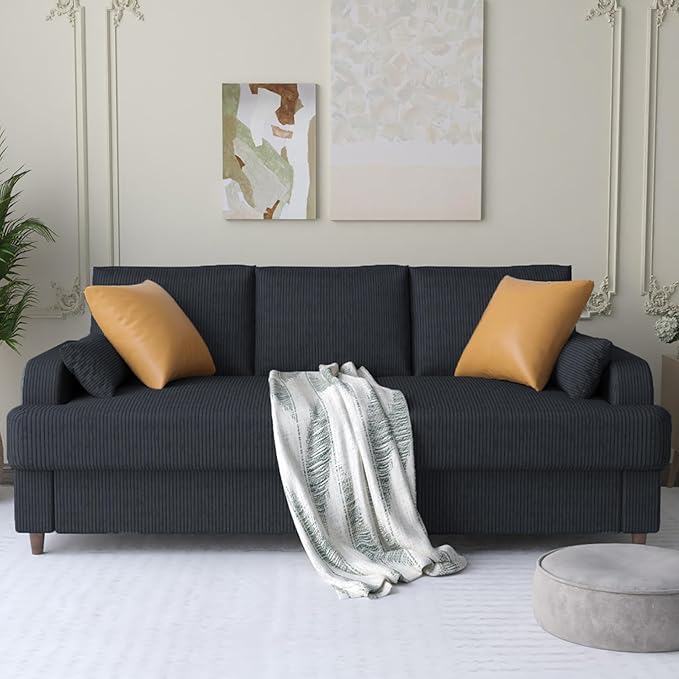 Modern Corduroy Sofa, Couch for Living Room, 3 Seater Sofa