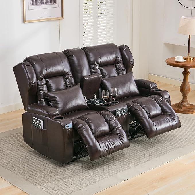 65.5" RV Loveseat Recliner Double Recliner RV Sofa & Console | Wall Hugger