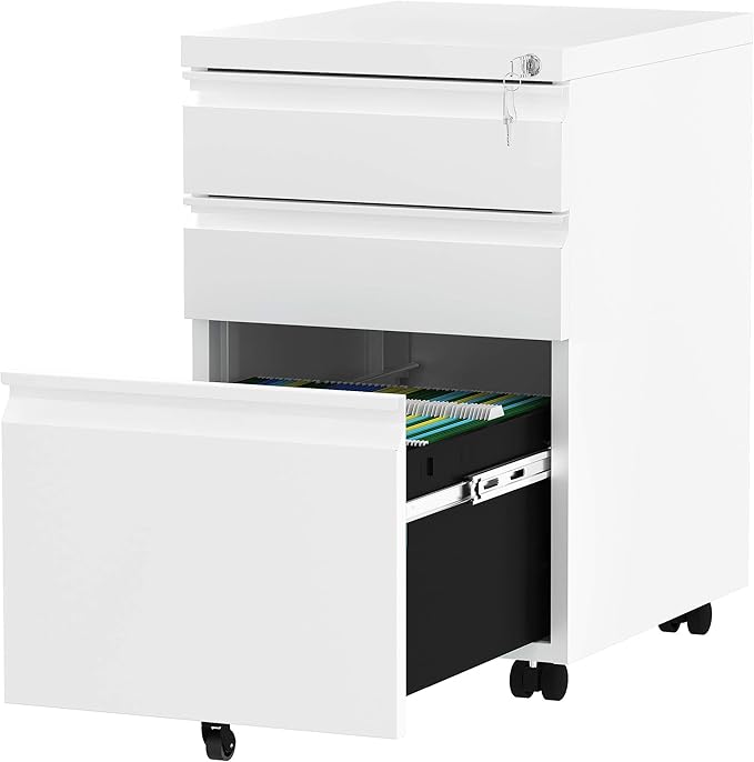 3-Drawer Mobile File Cabinet with Lock, Office Storage Filing Cabinet for Legal/Letter Size