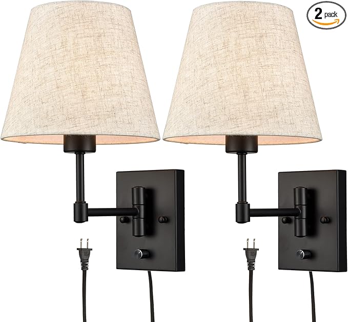 Swing Arm Wall Sconces Set of Two Modern Black Sconce Light Plug in Wall Sconce