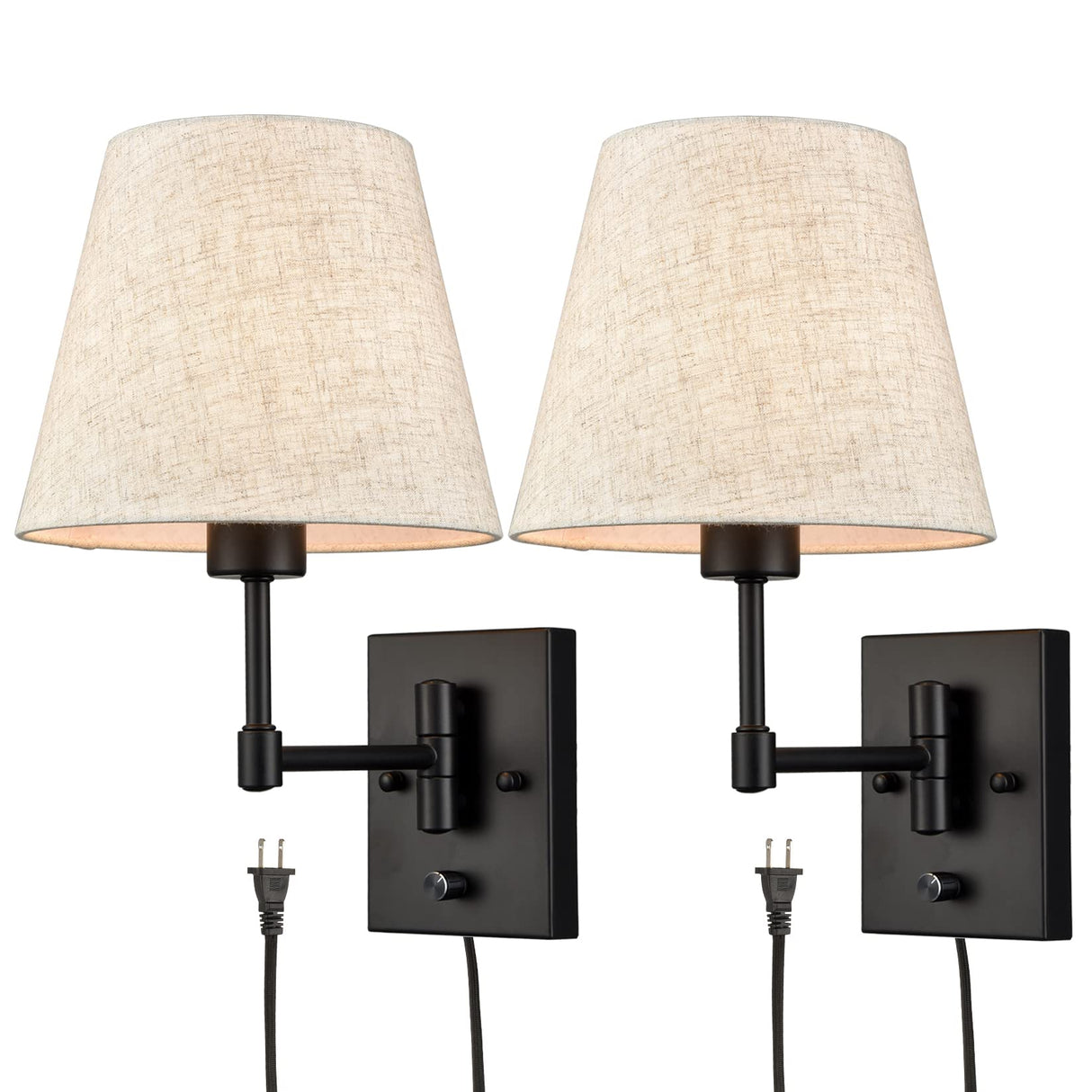Swing Arm Wall Sconces Set of Two Modern Black Sconce Light Plug in Wall Sconce