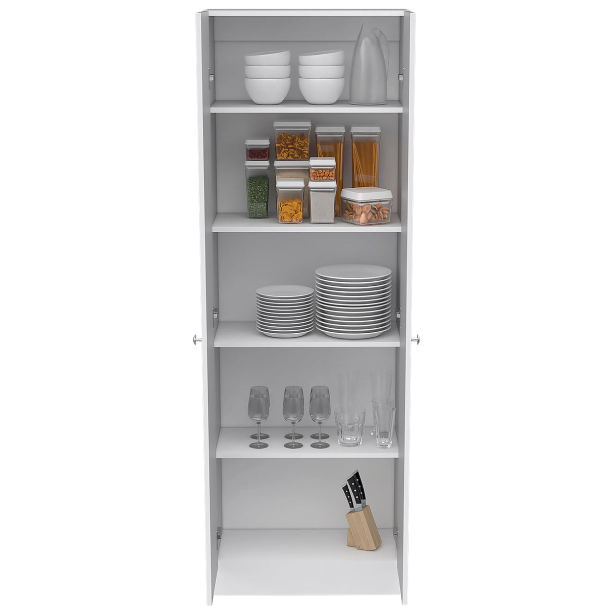 Pantry Cabinet, Five Shelves, Double Door Cabinet -White