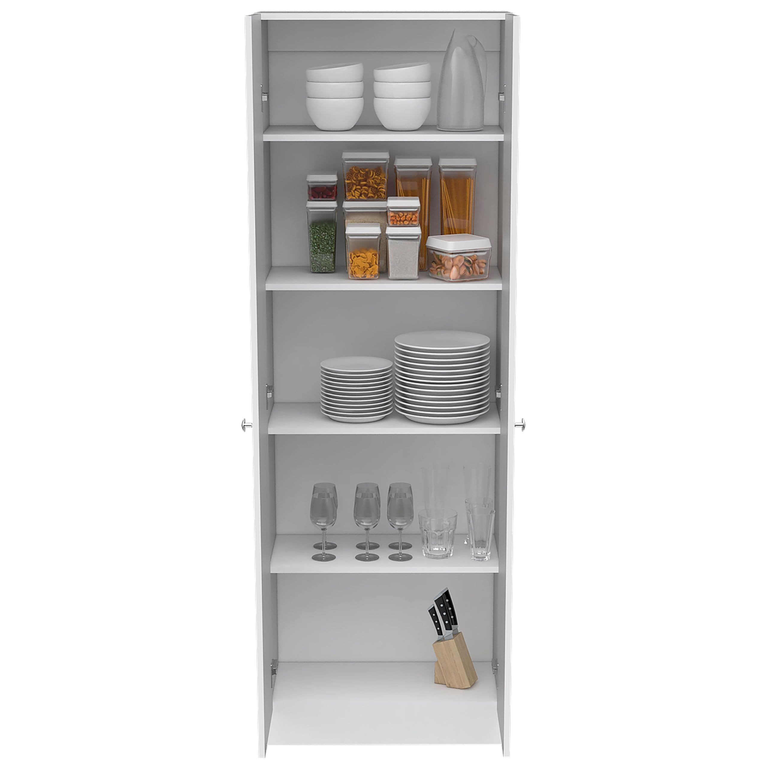 Pantry Cabinet, Five Shelves, Double Door Cabinet -White