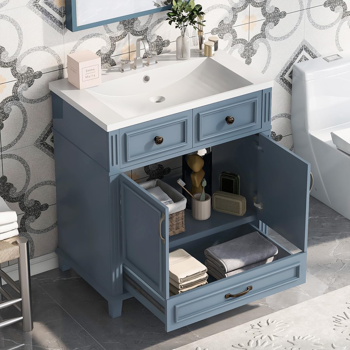 30 Inch Bathroom Vanity with Sink, Modern Single Sink Bathroom Storage Cabinet