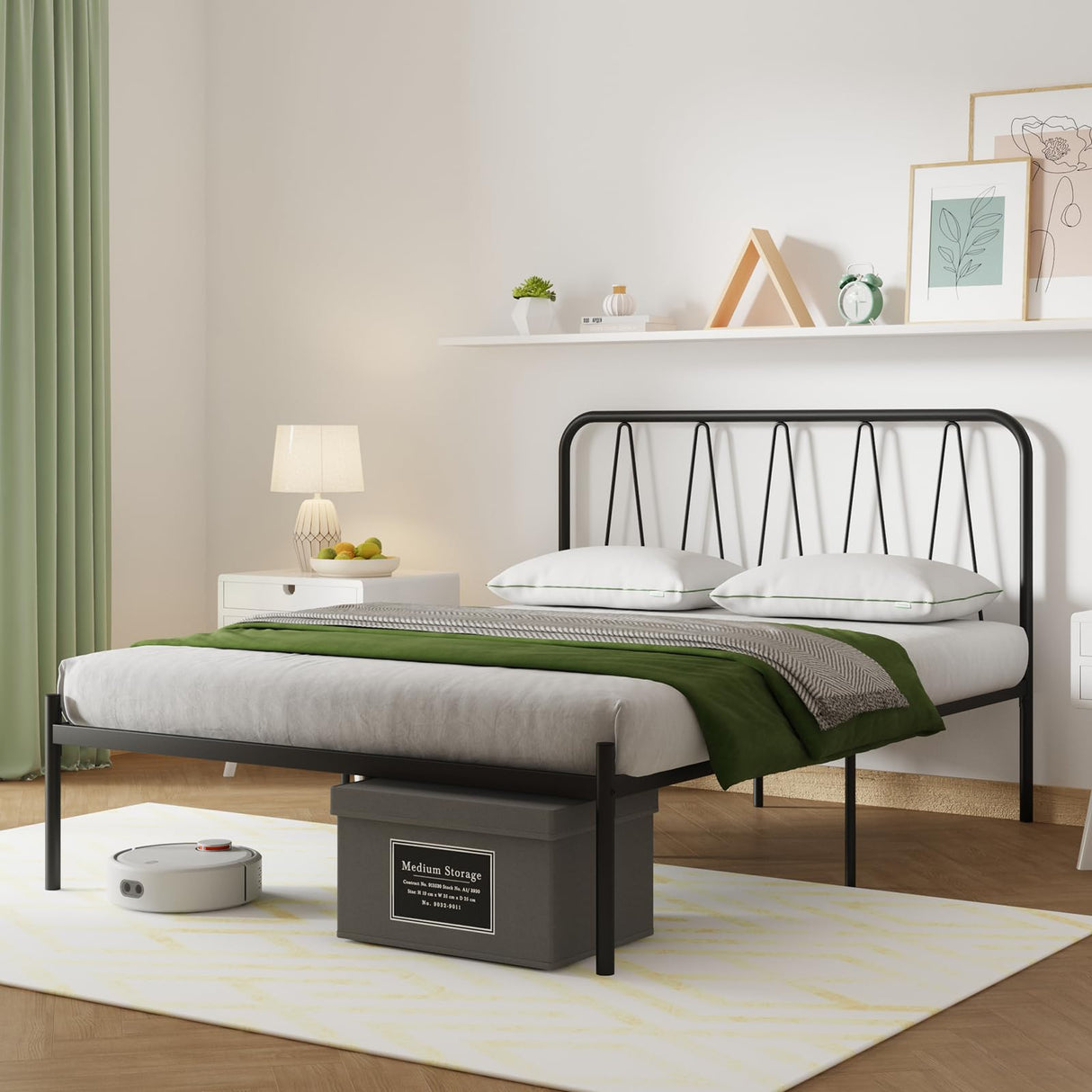 Queen Bed Frame with Headboard - 14 Inch Modern Matte Black
