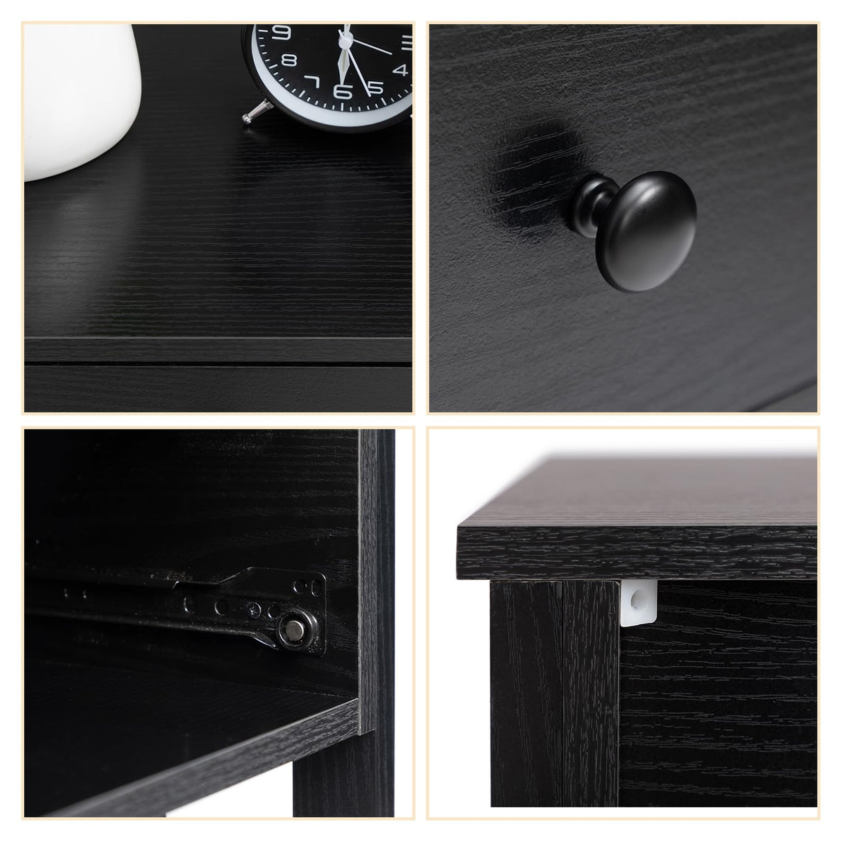 Black Nightstand Set of 2,Bedroom Nightstand with Drawer,Small Nightstand Set of 2,Mid