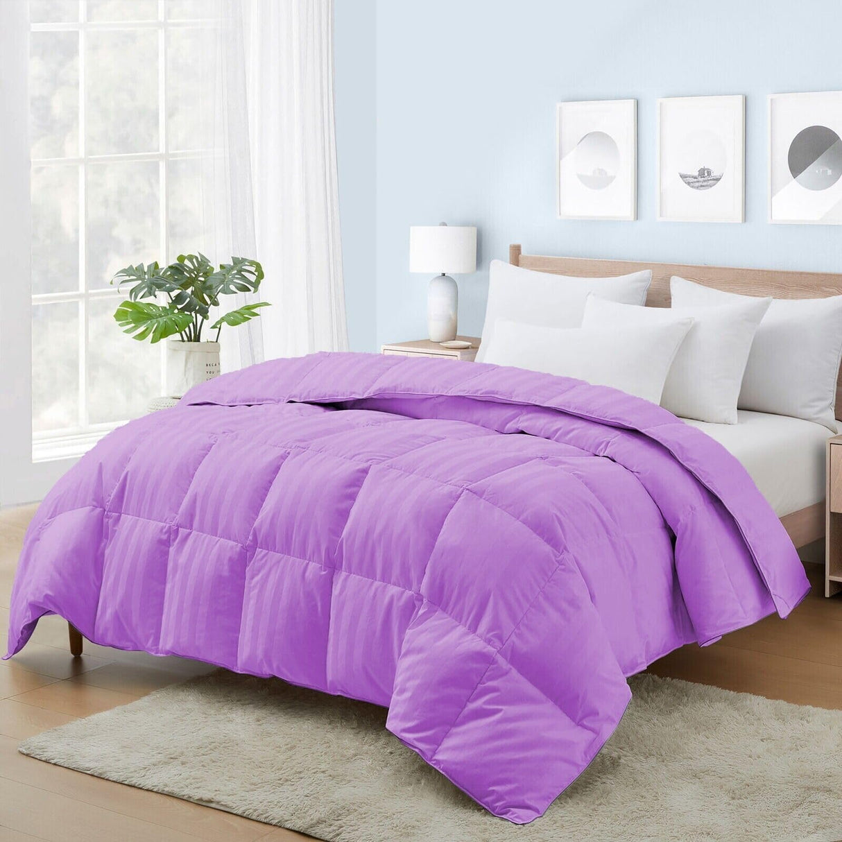 Premium 1000 Thread Count Twin-XL Size 1 Piece Comforter (500GSM Fiber Fill) Lilac Stripe