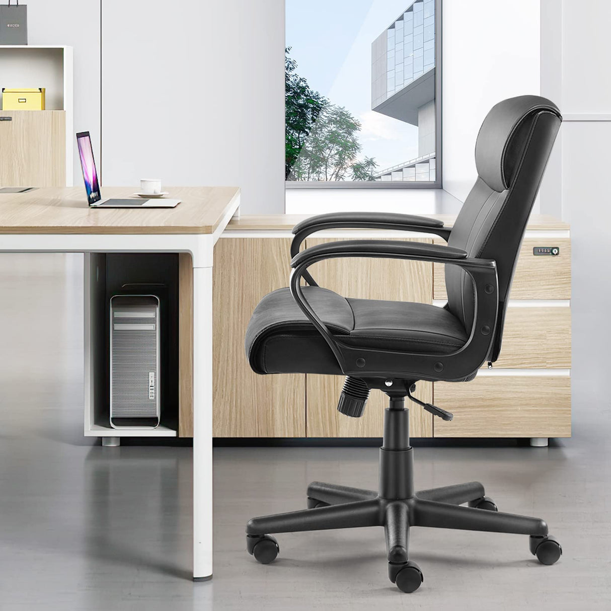 Executive Office Chair with Padded Armrests Mid Back Lumbar Support