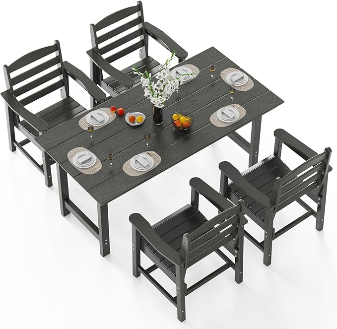 5-Piece Outdoor Patio Dining Set, Outdoor Table and Chairs Set w/Umbrella Hole