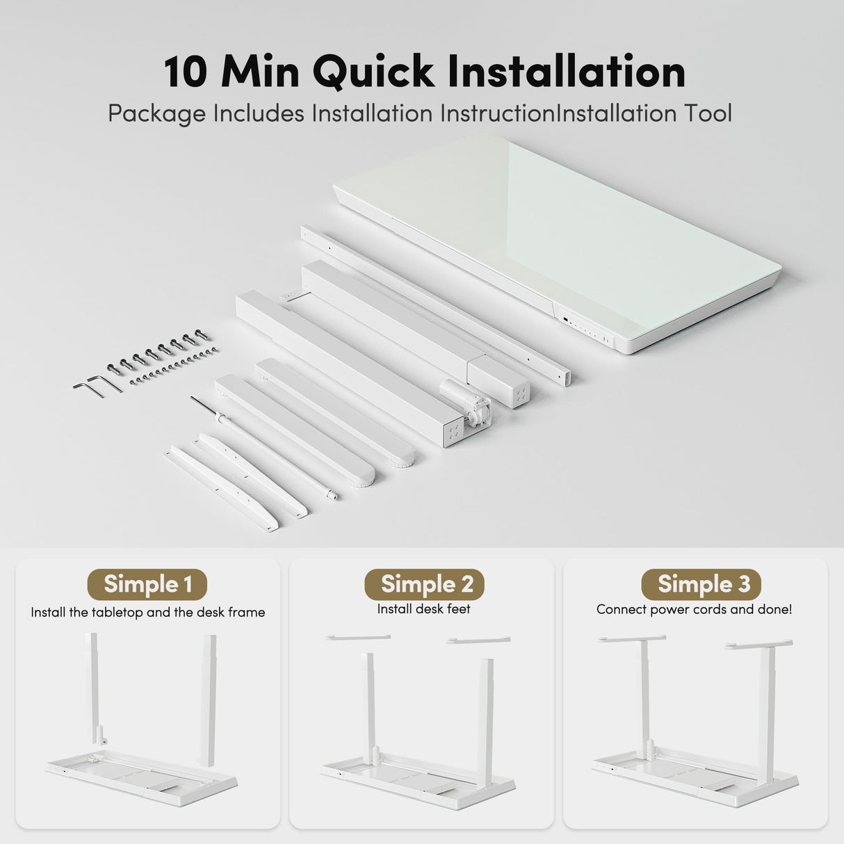 Electric Standing Desk with Drawers, 48 inch Whole-Piece Glass Desktop