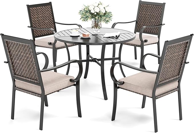 5 Pieces Patio Dining Set for 4, Wicker Outdoor Dining Set with Round Patio Table