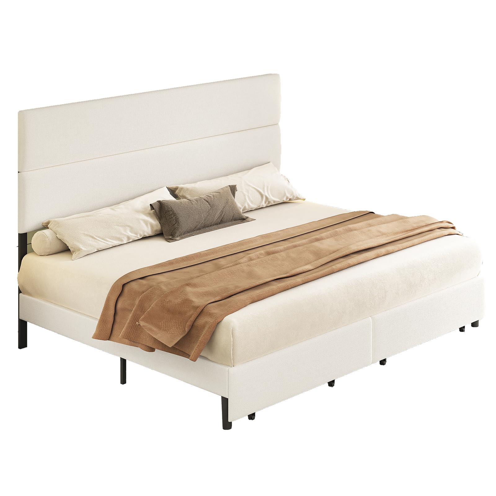 Full Bed Frame with 2 Storage Drawers and Adjustable Headboard, Upholstered Bed Frame