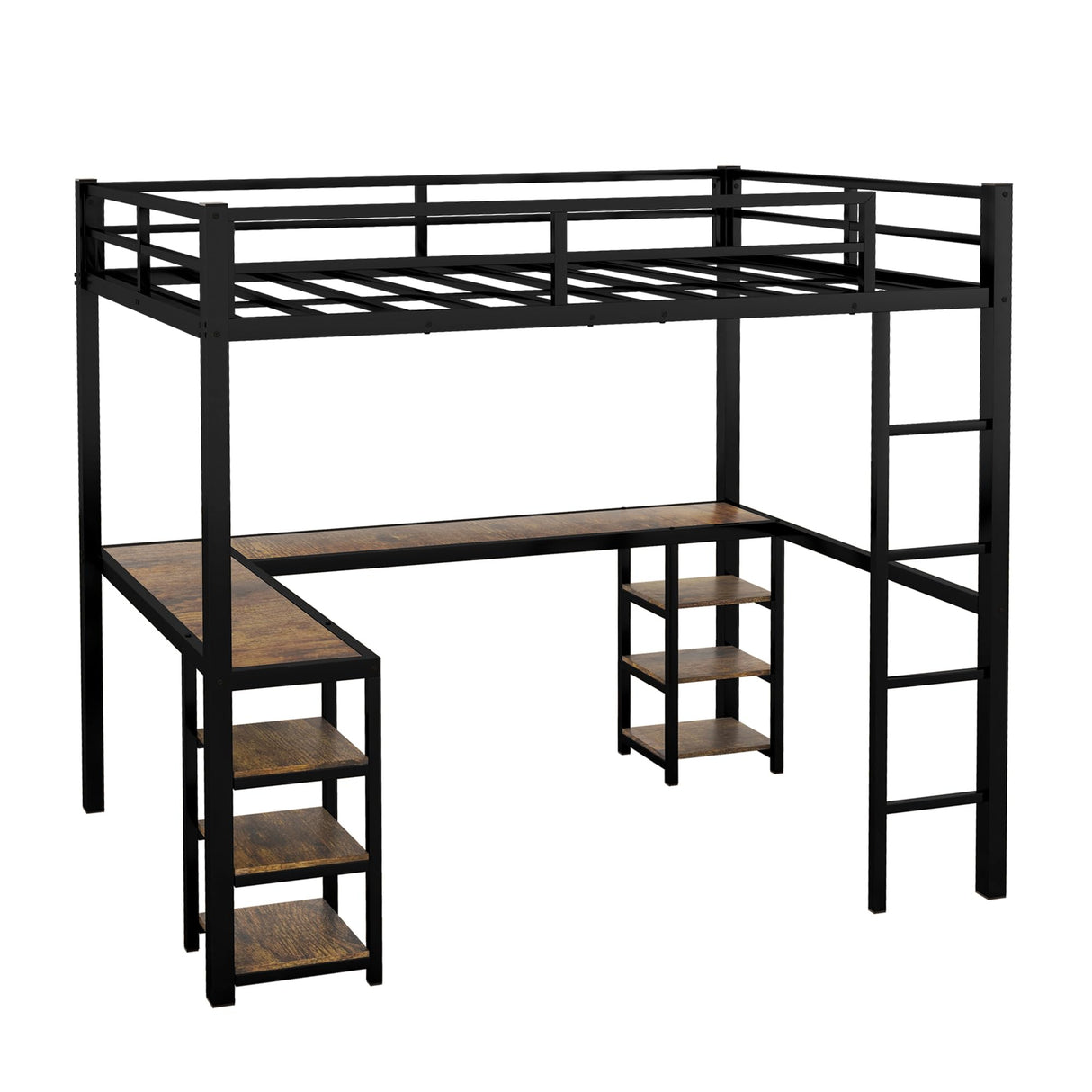 Full Size Loft Bed with L Shaped Desk,Metal Frame Loft Bed Full