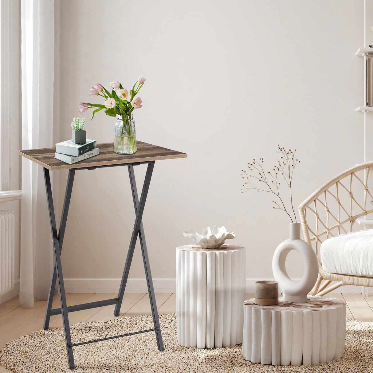 UrbanOak Foldaway TV Tray Set – Rustic Brown + Grey