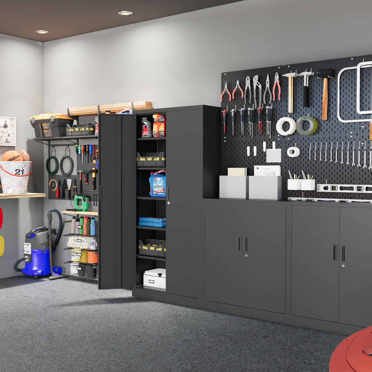 Metal Storage Cabinet with 2 Doors and 4 Shelves, Lockable Steel Storage