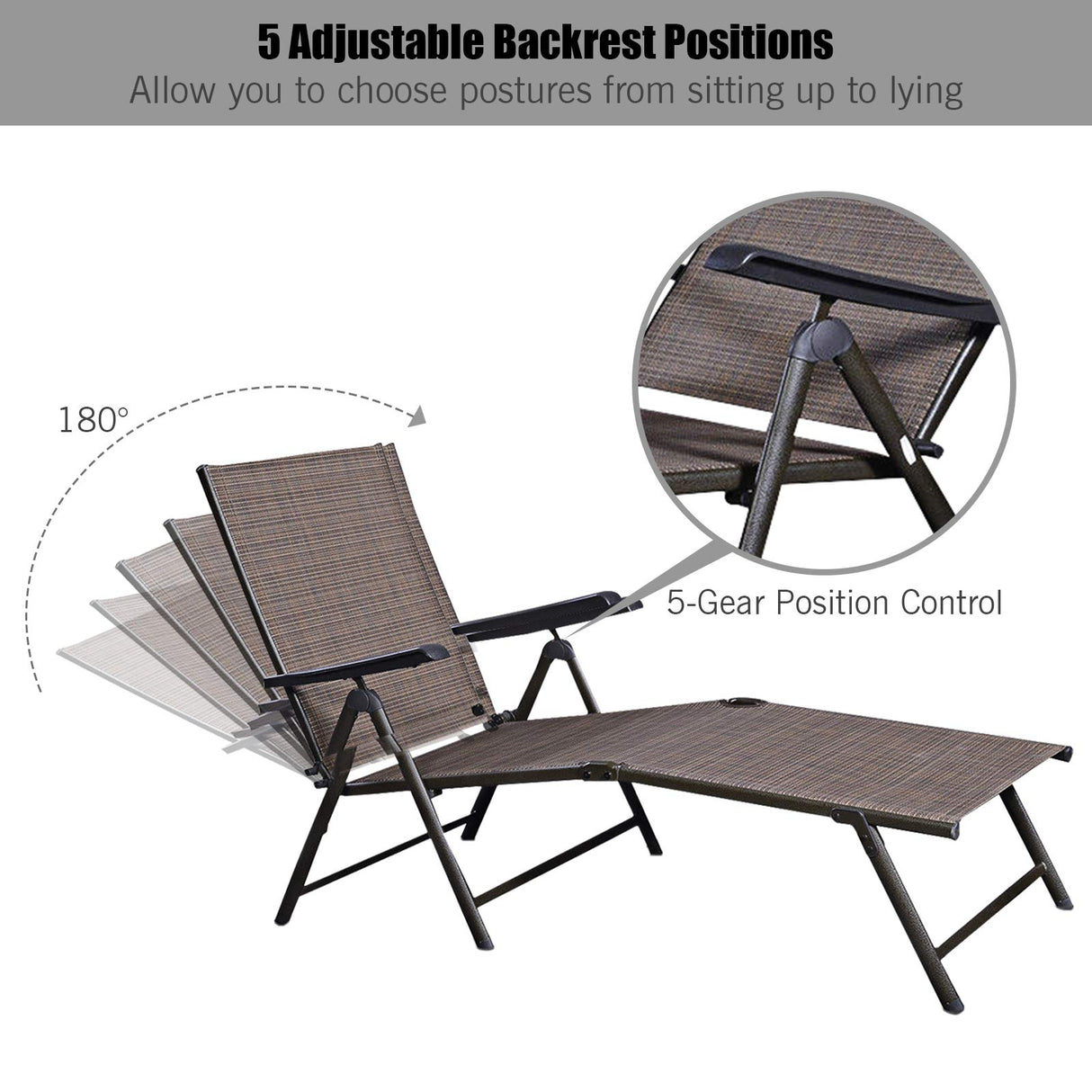 Chair Outdoor Set of 2, Folding Patio Recliner Chair with Adjustable Reclining Back &