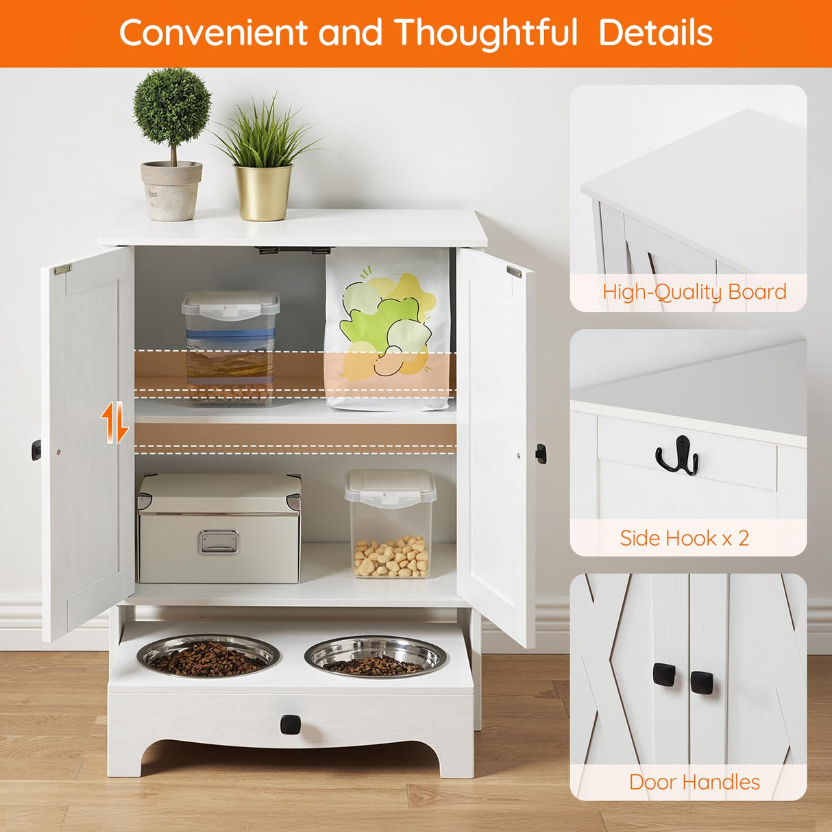 Elevated Dog Feeding Station with Storage Cabinet