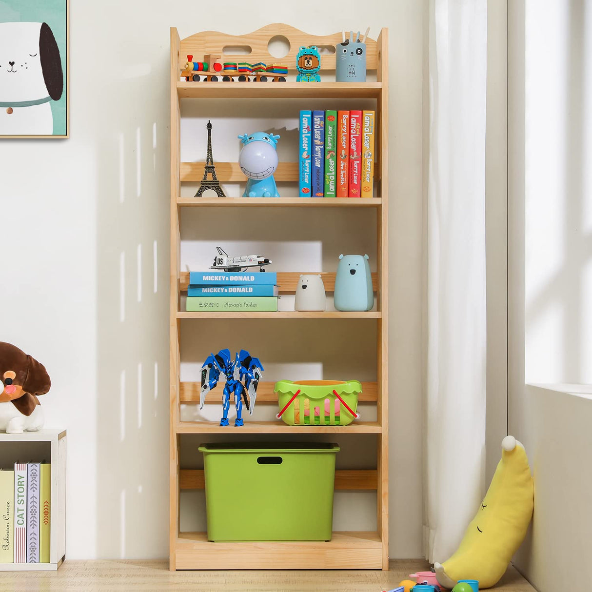 Bookcase with Open Shelves, Solid Wood Storage Organizer Book Shelf Cabinet Display