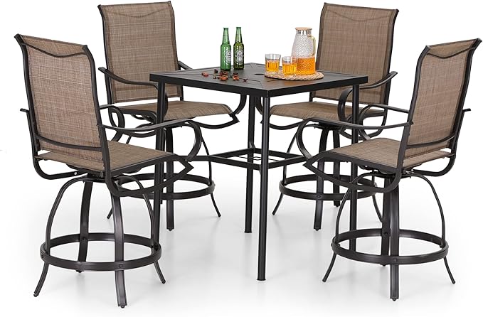 5 Piece Outdoor Bar Set, Counter Height Patio Bar Bistro Table and Swivel Bar Stools Chairs