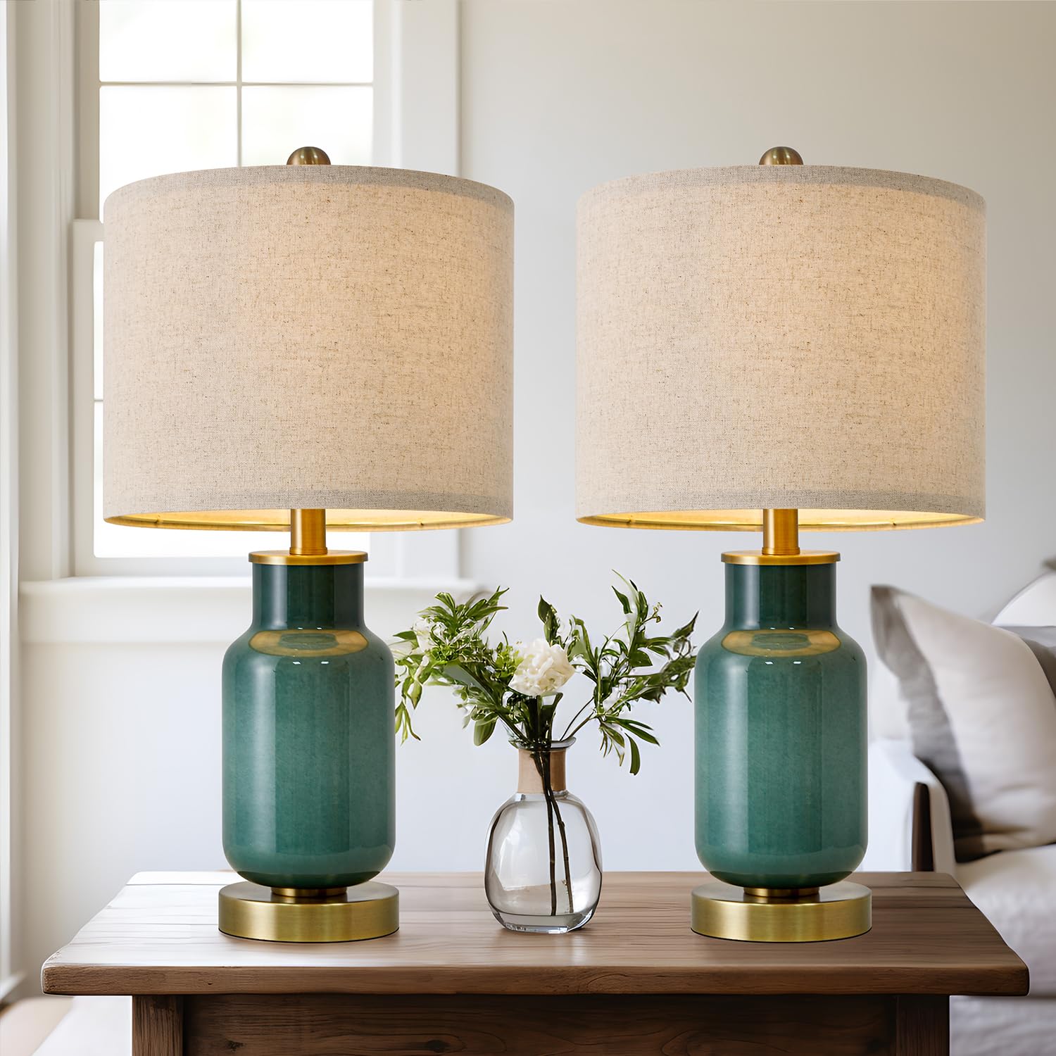 21.25" Table Lamp Set of 2 Modern Lamp for Living Room Glass Nightstand Lamp