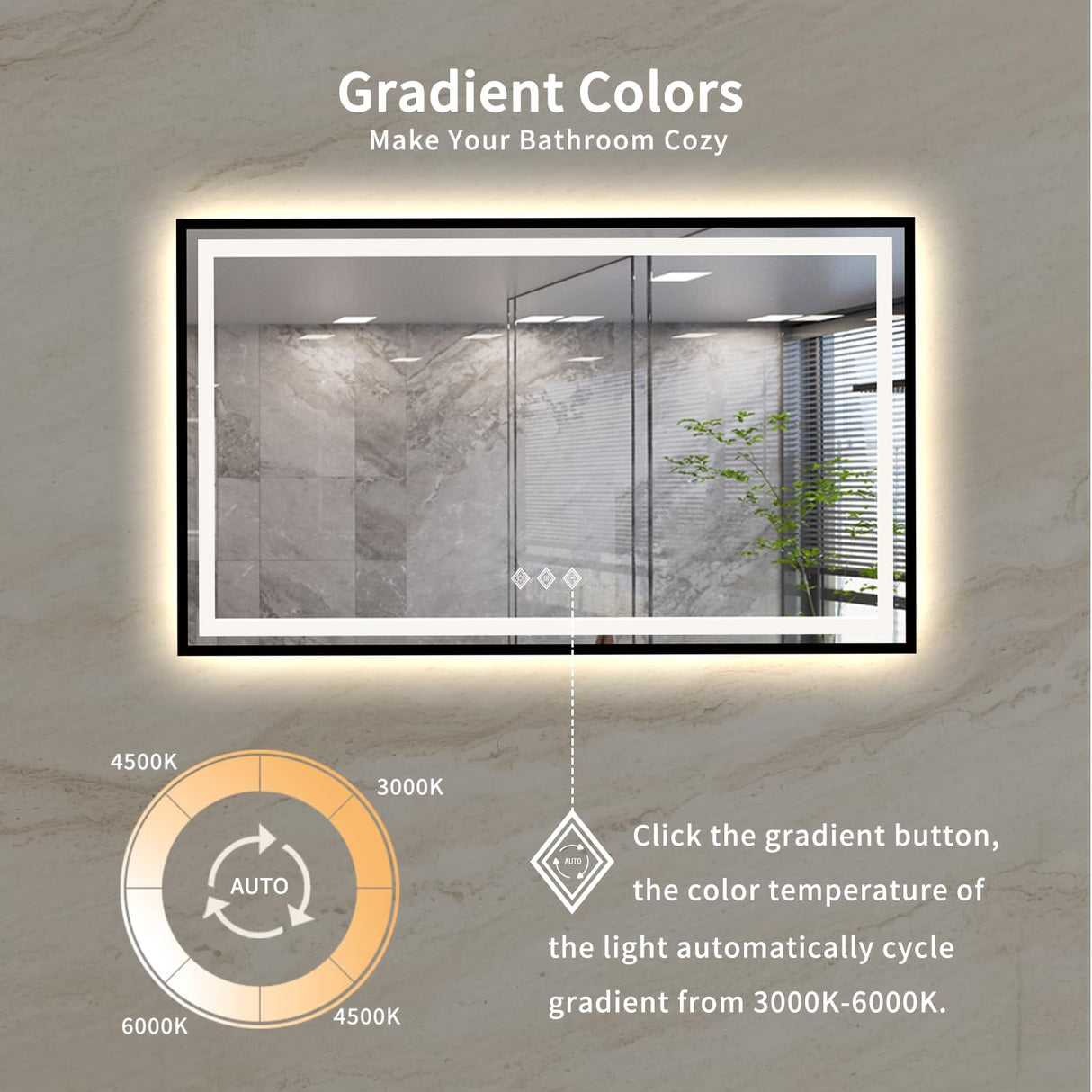 60x36 Inch Black Framed LED Bathroom Mirror with Anti-Fog