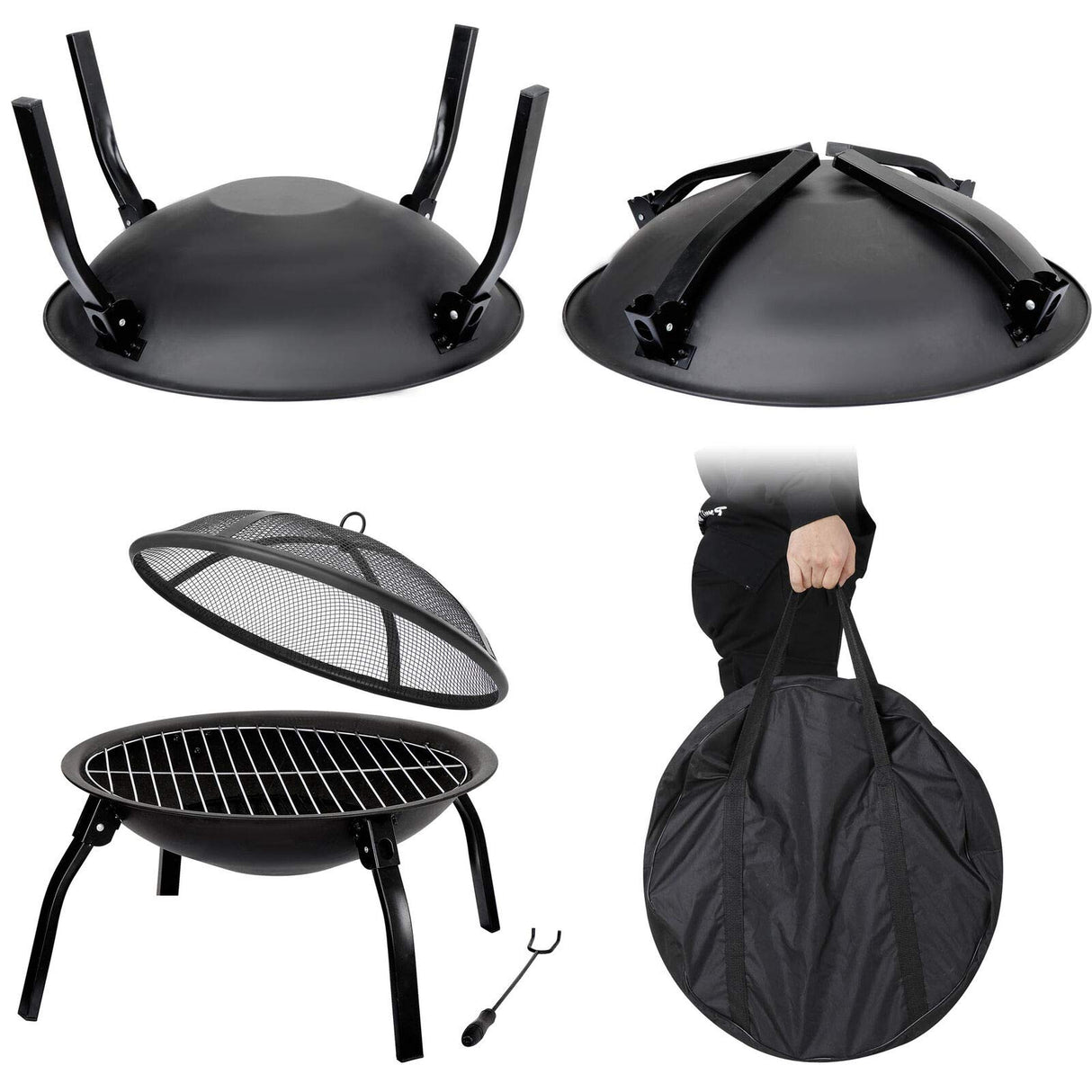 Maxi 22" Folding Burning Fire Pit Outdoor Heater Backyard Patio Stove Fireplace - Bircata