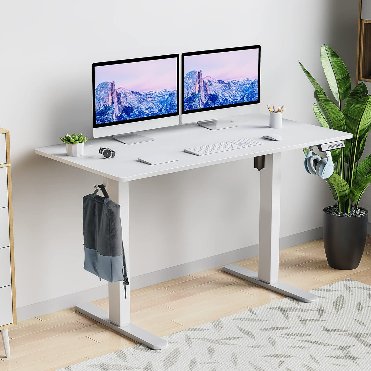 Electric Standing Desk, 55 x 24in Adjustable Height Electric Stand up Desk Standing Computer Desk Home Office Desk Ergonomic Workstation with 3 Memory Controller, White