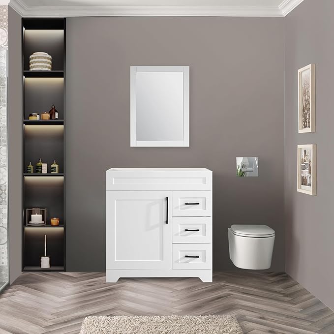 48" Luxurious Bathroom Vanity with White Stone Countertop and Rectangle Sink